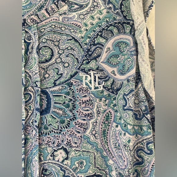 LRL Ralph Lauren Cotton Blend Nightgown Blue Paisley Flutter Cap Sleeves; XL - Picture 8 of 8